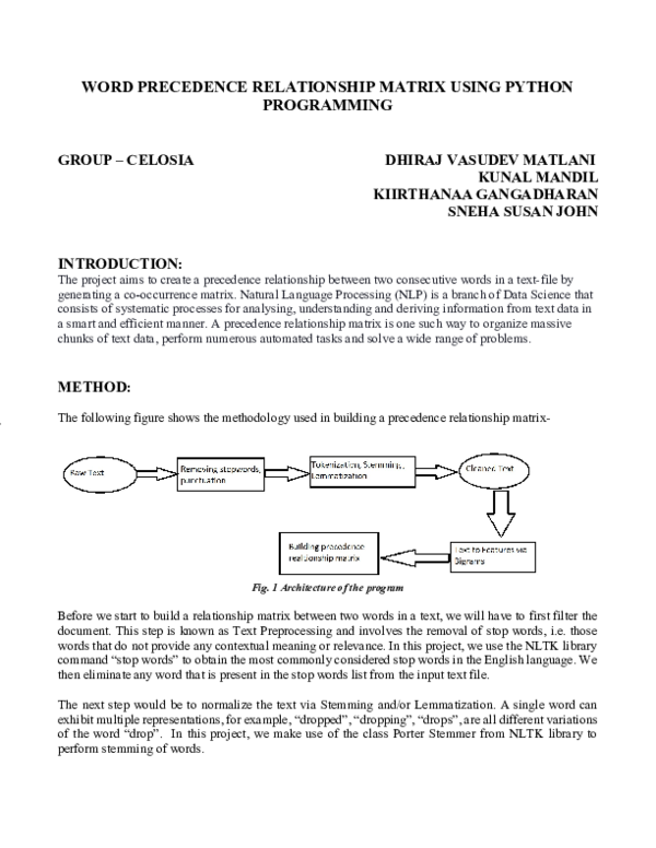 (PDF) WORD PRECEDENCE RELATIONSHIP MATRIX USING PYTHON PROGRAMMING