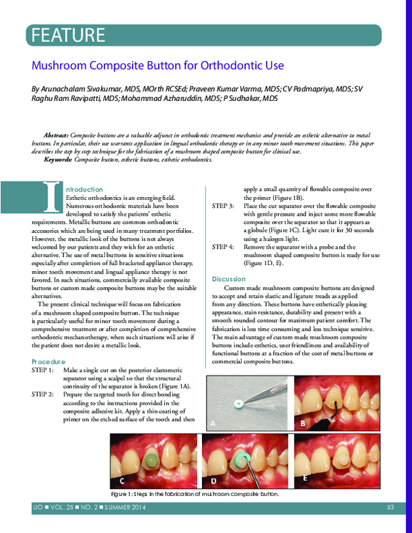 PDF) Mushroom Composite Button For Orthodontic Use Raghu