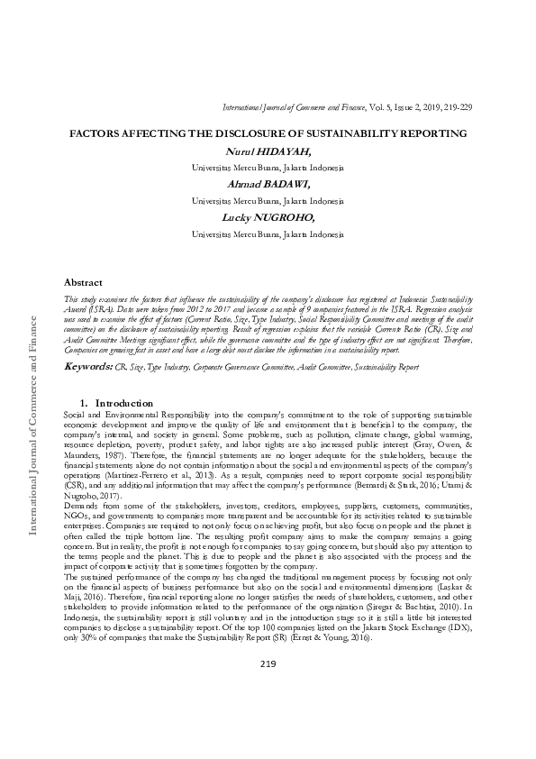 (PDF) FACTORS AFFECTING THE DISCLOSURE OF SUSTAINABILITY REPORTING