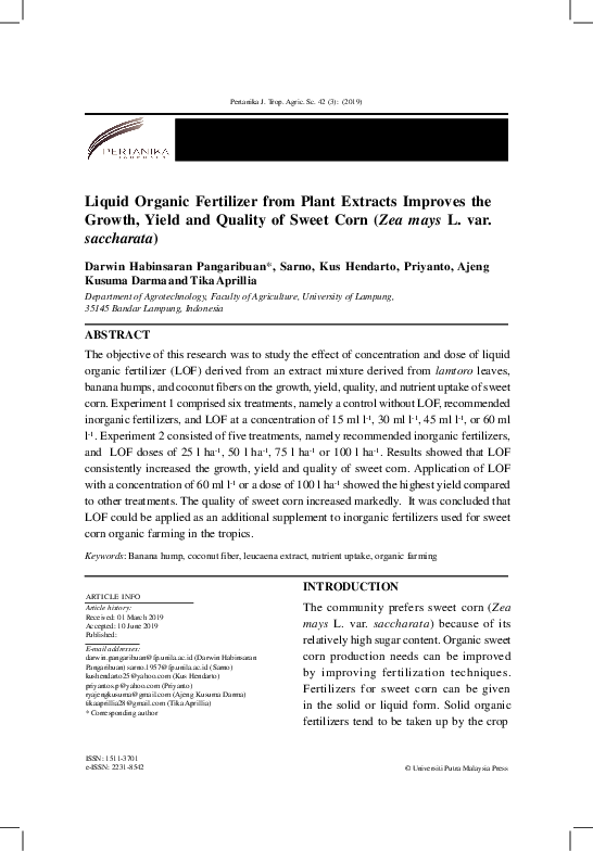 (PDF) Liquid Organic Fertilizer from Plant Extracts Improves the Growth