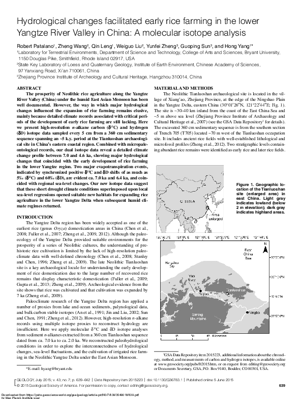 (PDF) Hydrological changes facilitated early rice farming in the lower ...