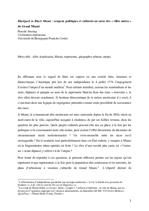 (PDF) Blackjack in Black Miami P Smorag 2016 (pending publication