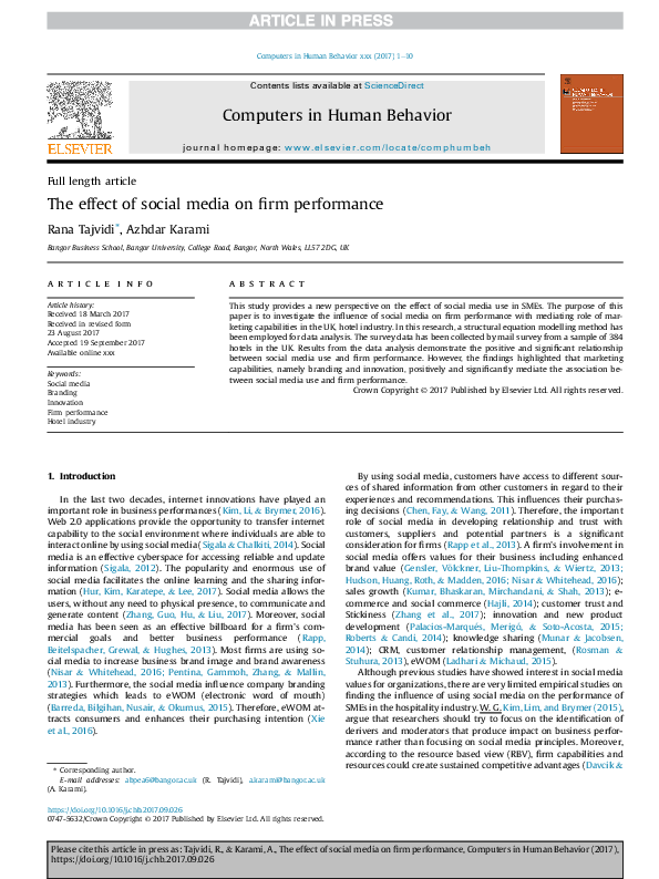 (PDF) The effect of social media on firm performance