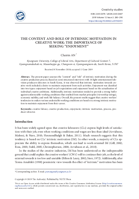 (PDF) THE CONTENT AND ROLE OF INTRINSIC MOTIVATION IN CREATIVE WORK ...