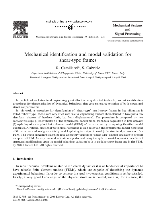 (PDF) Mechanical identification and model validation for shear-type frames