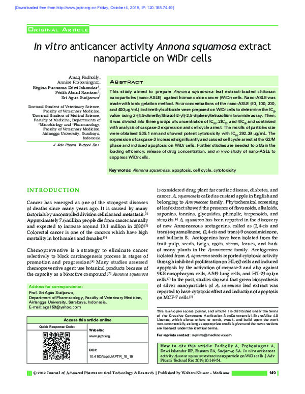 (PDF) In Vitro Anticancer Activity Annona squamosa Extract Nanoparticle ...
