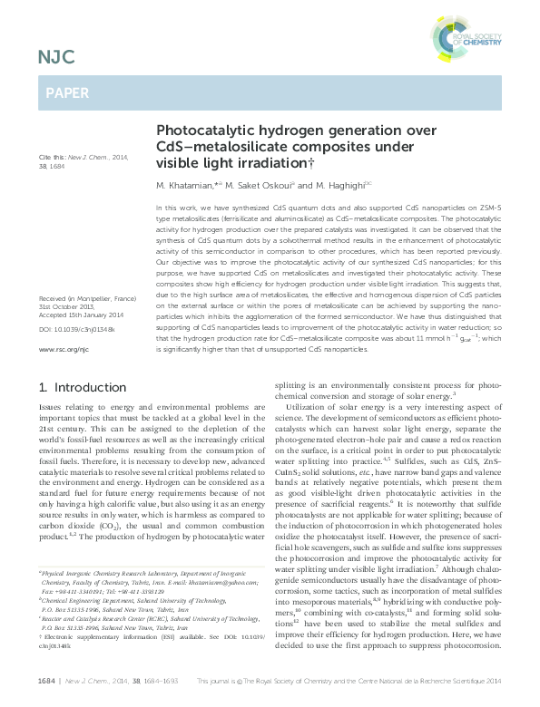 (PDF) Photocatalytic hydrogen generation over CdS-metalosilicate ...