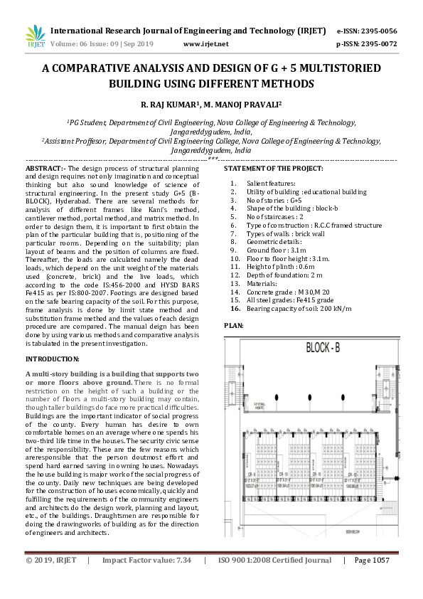 (PDF) IRJET- A COMPARATIVE ANALYSIS AND DESIGN OF G + 5 MULTISTORIED ...