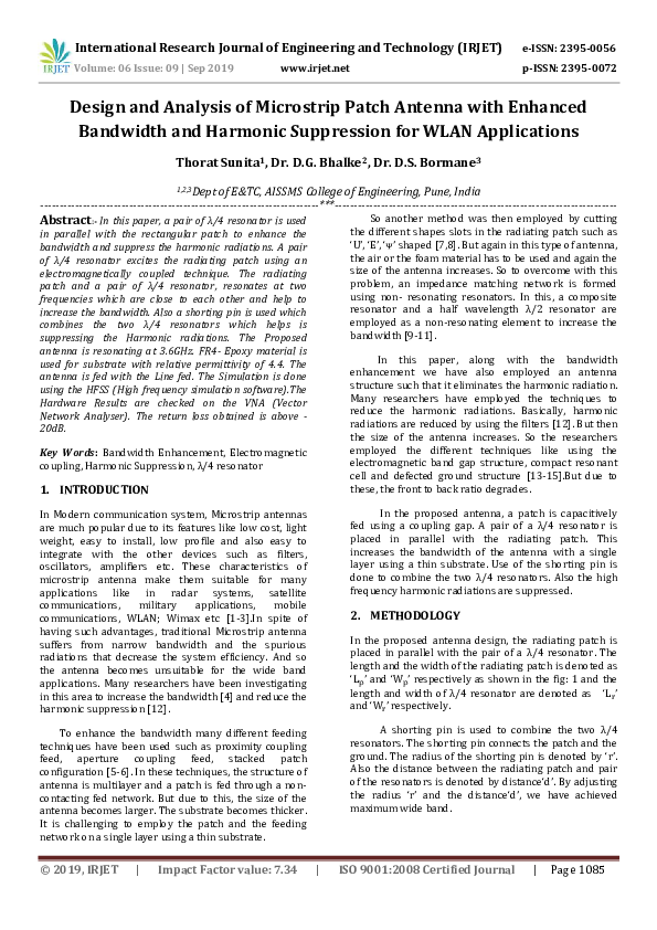 (PDF) IRJET- Design and Analysis of Microstrip Patch Antenna with ...