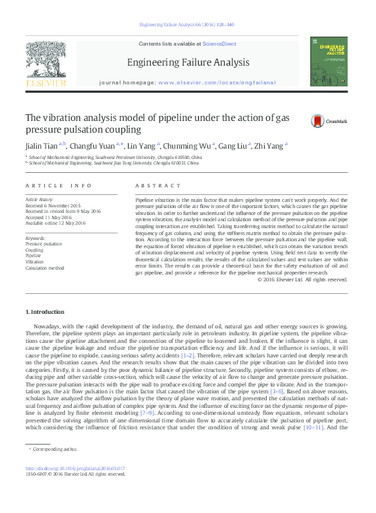 (PDF) The vibration analysis model of pipeline under the action of gas ...