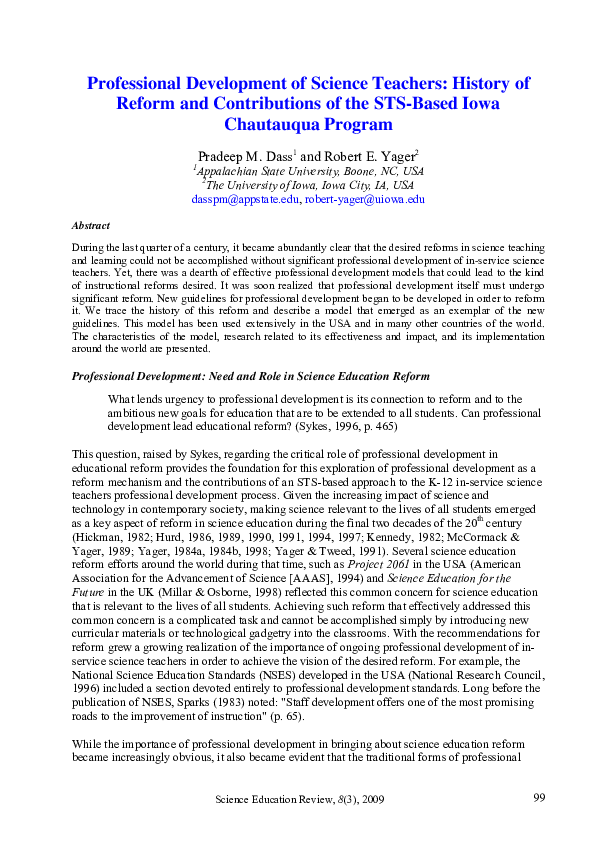 (PDF) Professional Development of Science Teachers: History of Reform ...