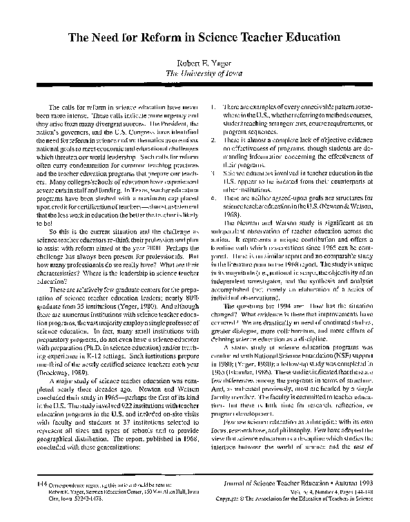 (PDF) The need for reform in science teacher education