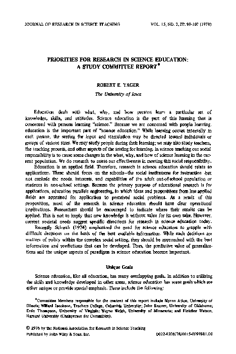 (PDF) Priorities for research in science education: A study committee ...
