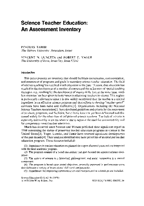 (PDF) Science teacher education: An assessment inventory