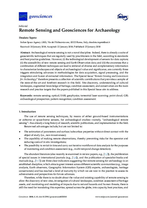 (PDF) Remote Sensing and Geosciences for Archaeology