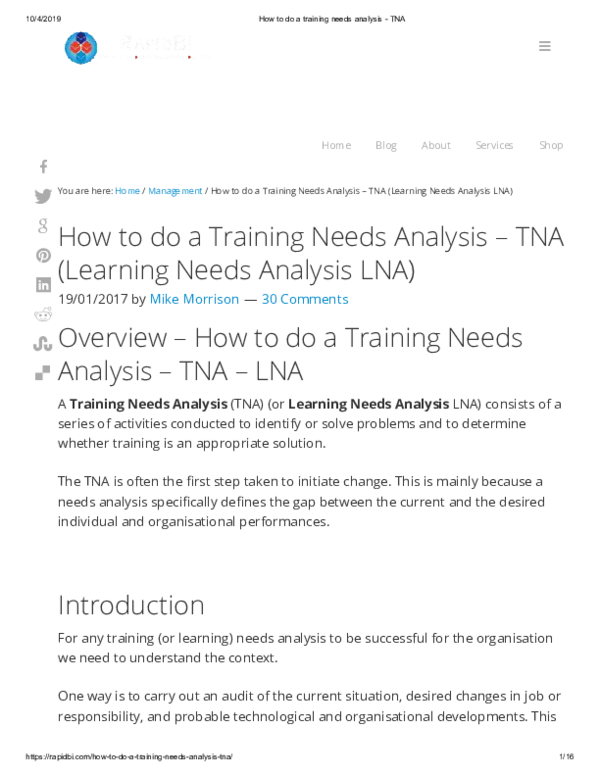 (PDF) How to do a training needs analysis - TNA