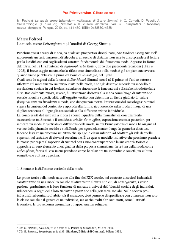 Simmel argues that fashions image