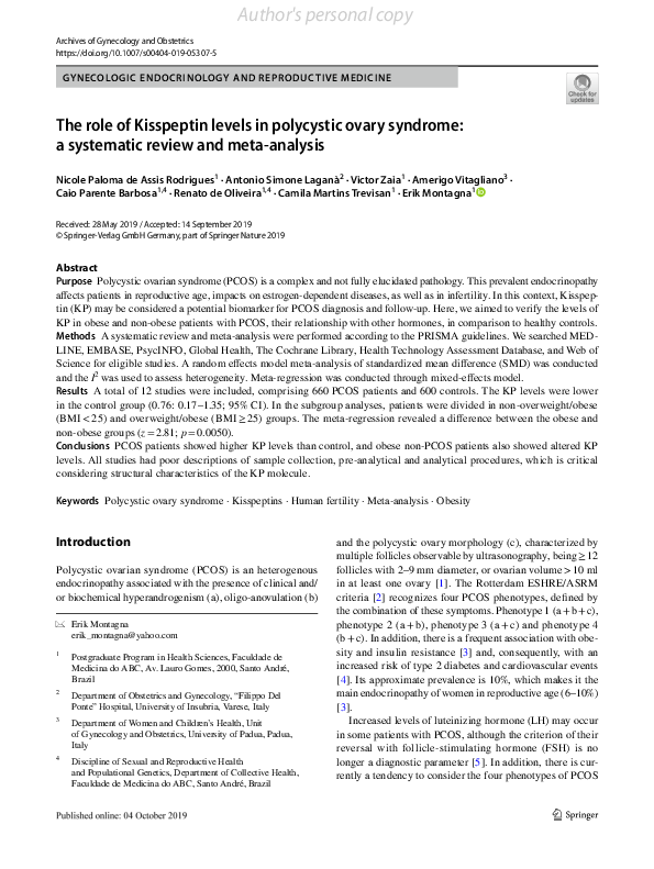 (PDF) The role of Kisspeptin levels in polycystic ovary syndrome: a ...