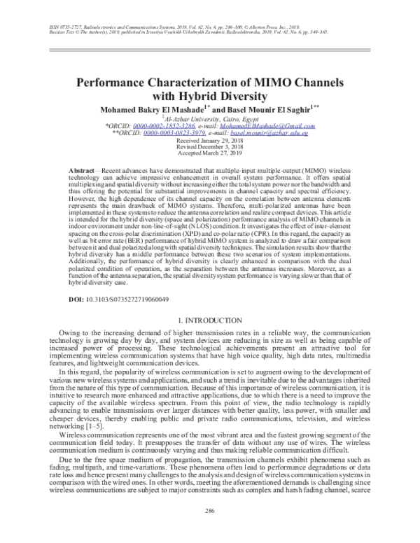 (PDF) Performance Characterization of MIMO Channels with Hybrid Diversity