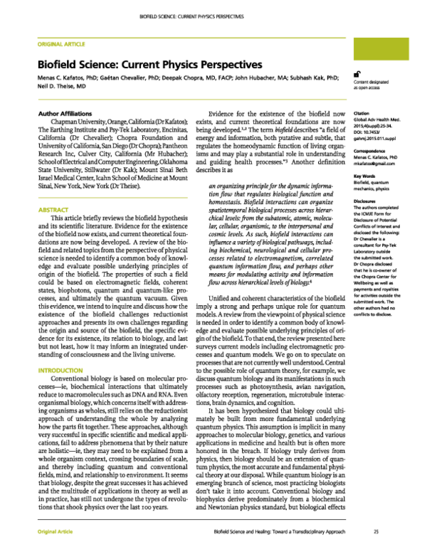 (PDF) Biofield Science - Current Physics Perspective