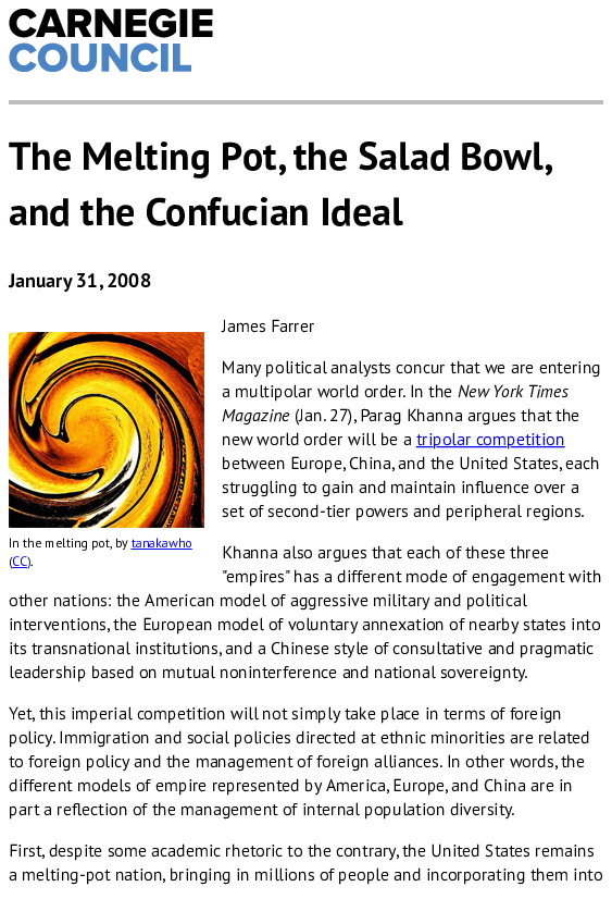 (PDF) The Melting Pot, the Salad Bowl, and the Confucian Ideal James