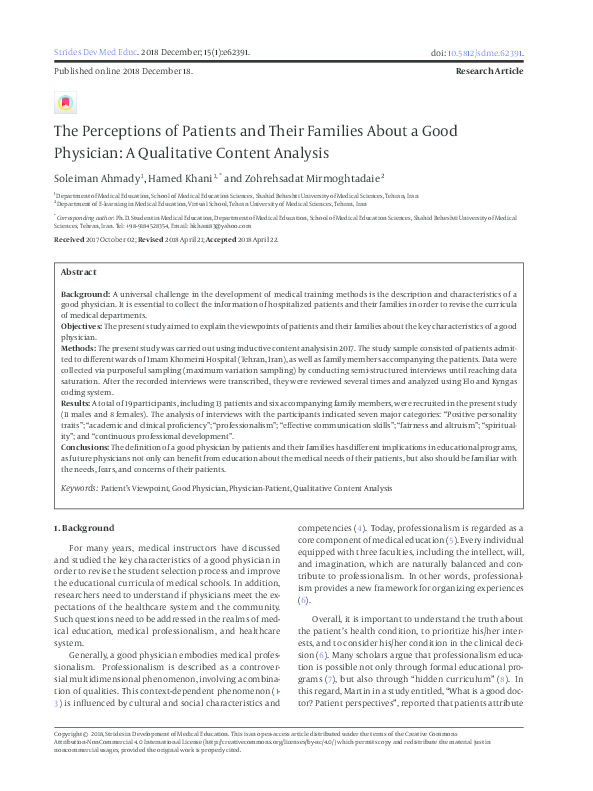 (PDF) The Perceptions of Patients and Their Families About a Good ...