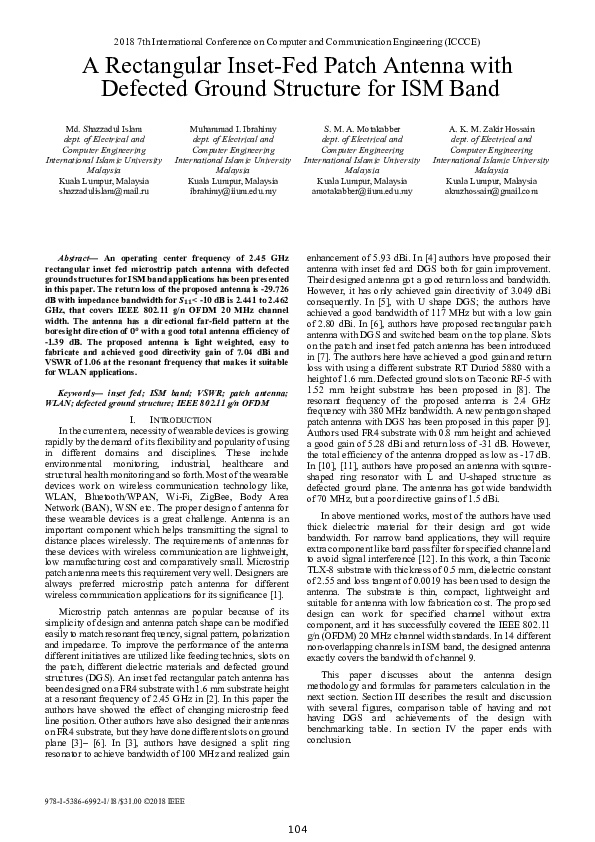 (PDF) A Rectangular Inset-Fed Patch Antenna with Defected Ground ...