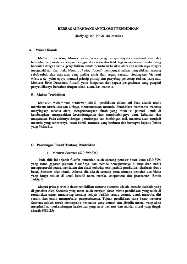 Pdf Berbagai Pandangan Filosof Pendidikan20191006 66175 Dkyduk Novia Khairunnisa Academia Edu