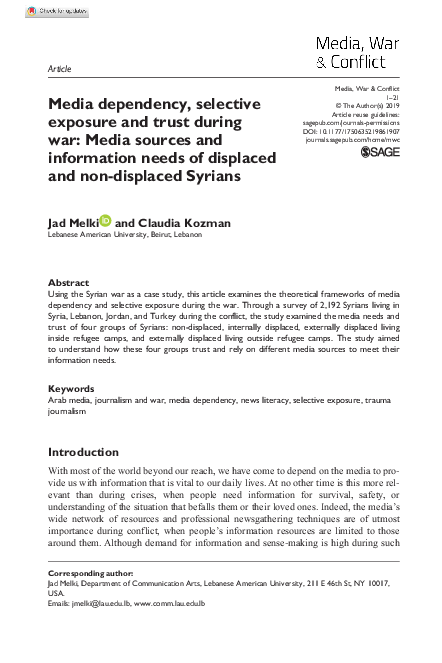 (PDF) Media Dependency, Selective Exposure and Trust during War: Media ...