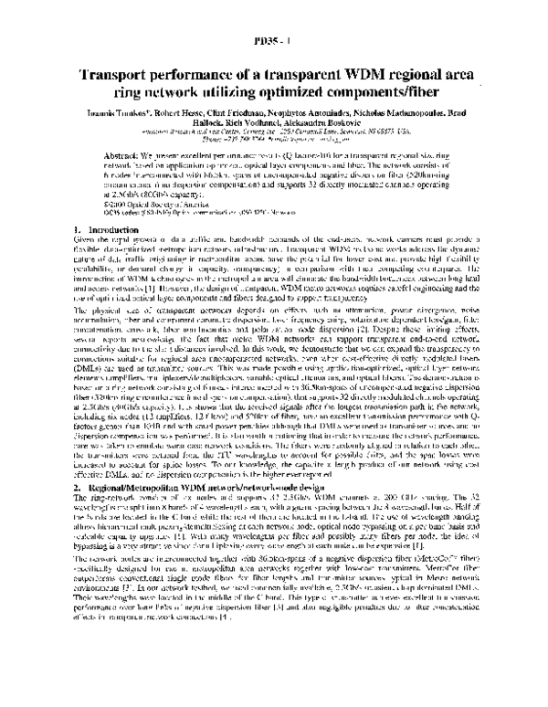 (PDF) Transport performance of a transparent WDM regional area ring ...