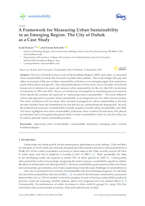 (PDF) A Framework for Measuring Urban Sustainability in an Emerging ...