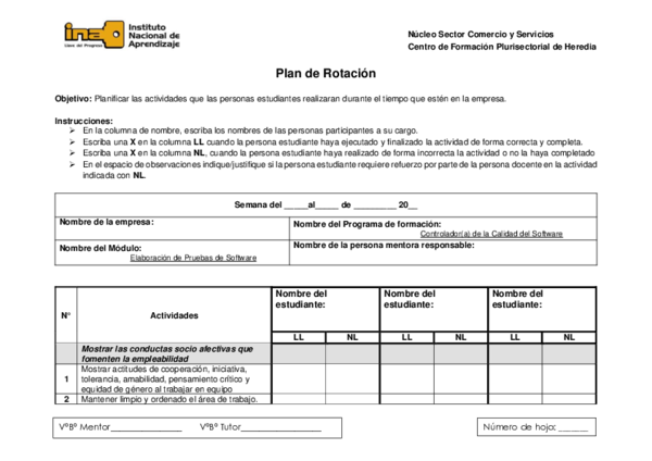 (DOC) Plan de Rotación