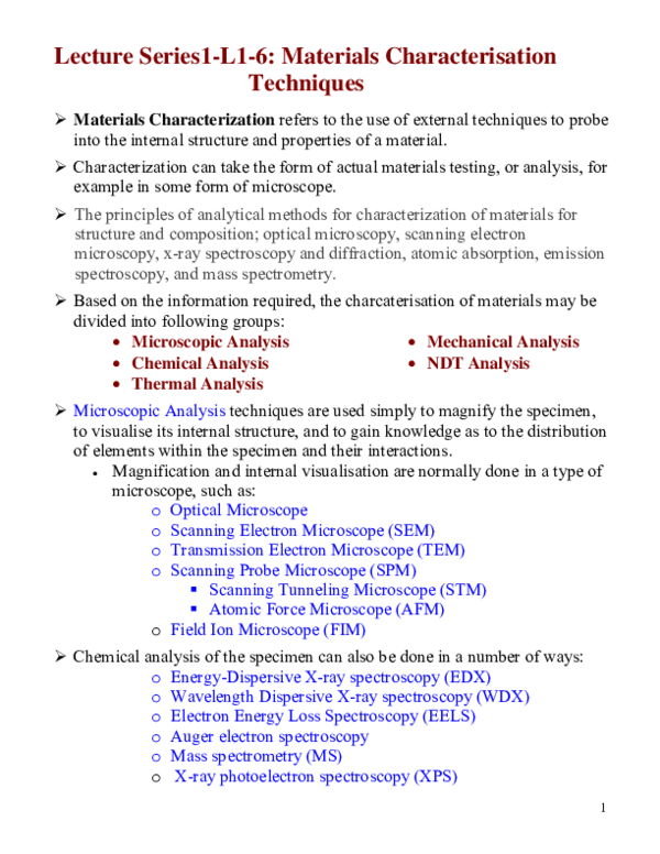 (PDF) Lecture Series1L16 Materials Characterisation Techniques