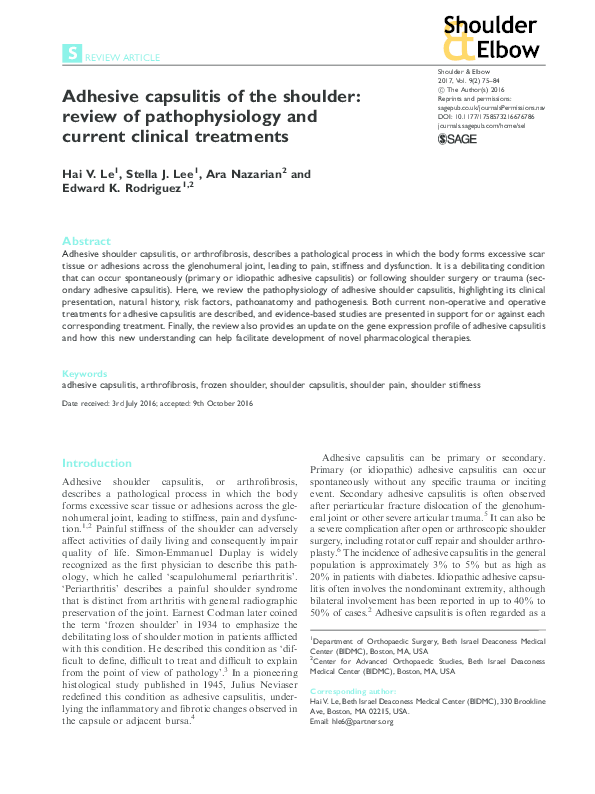 (PDF) Adhesive capsulitis of the shoulder review of pathophysiology