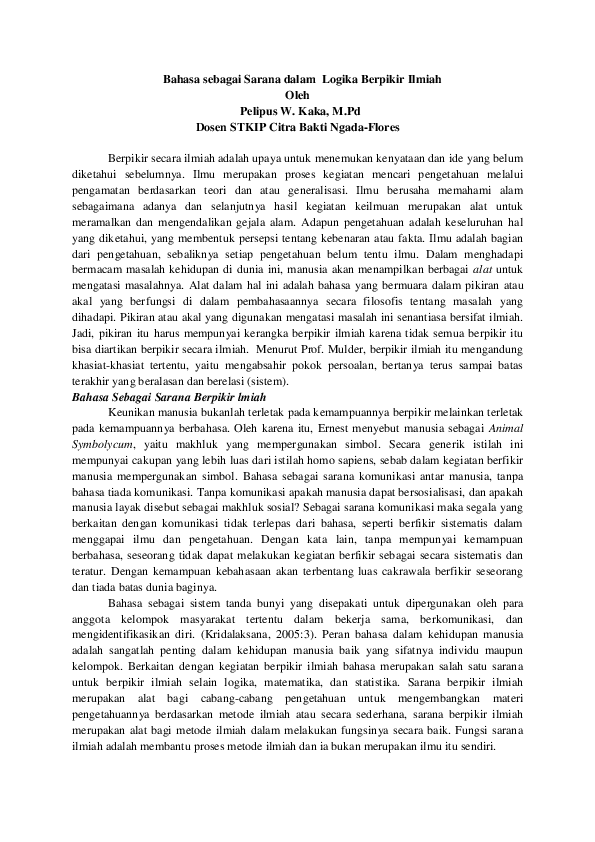 Doc Bahasa Sebagai Sarana Dalam Logika Berpikir Ilmiah Oleh