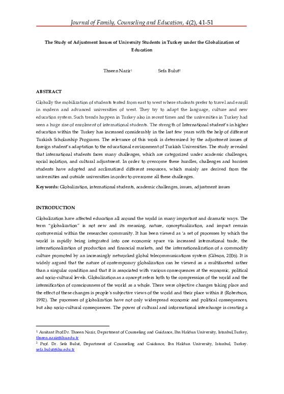 (PDF) The Study of Adjustment Issues of University Students in Turkey ...