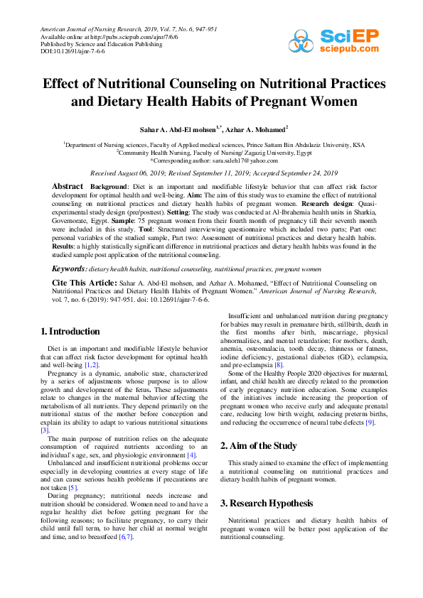 (PDF) Effect of Nutritional Counseling on Nutritional Practices and ...