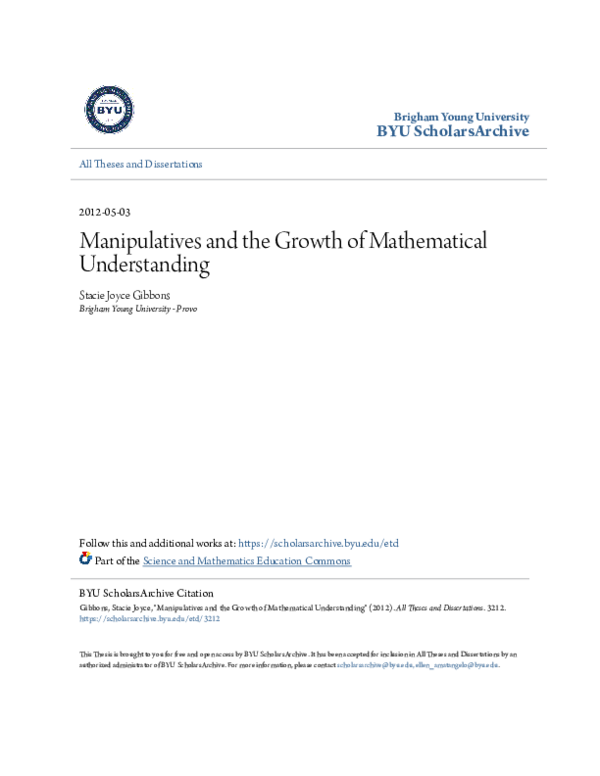 (PDF) Manipulatives and the Growth of Mathematical Understanding