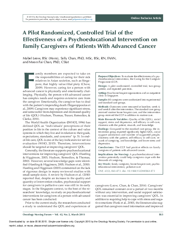 (PDF) A pilot randomized, controlled trial of the effectiveness of a ...