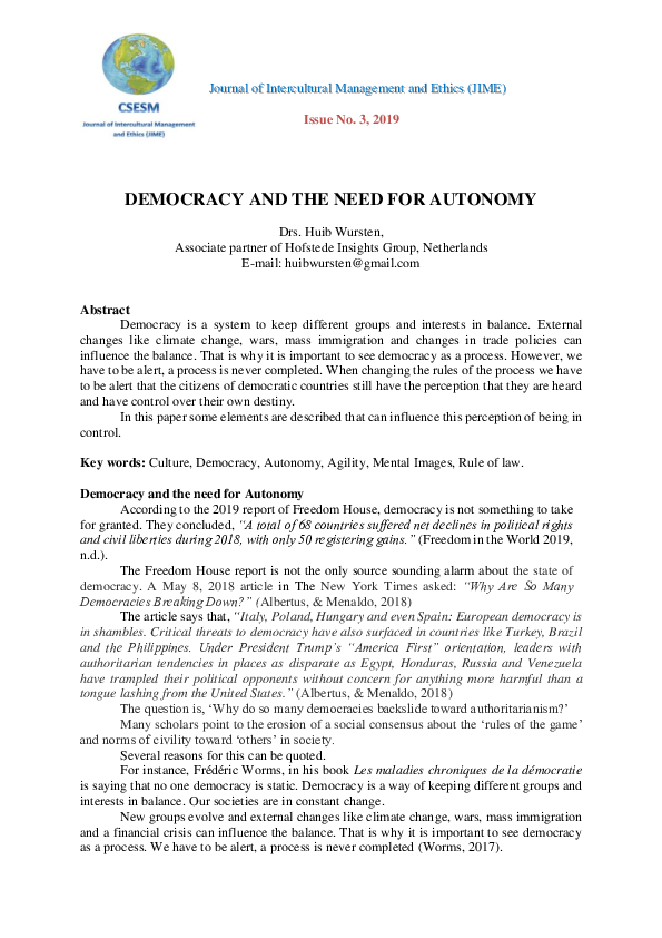 (DOC) DEMOCRACY AND THE NEED FOR AUTONOMY