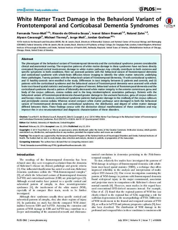 (PDF) White Matter Tract Damage in the Behavioral Variant of ...
