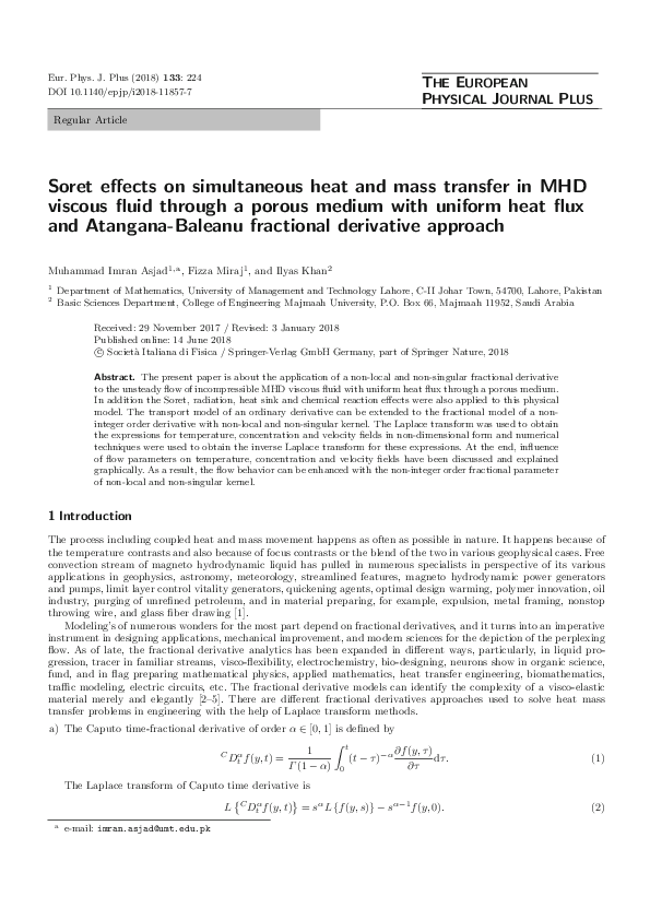(PDF) Soret effects on simultaneous heat and mass transfer in MHD ...