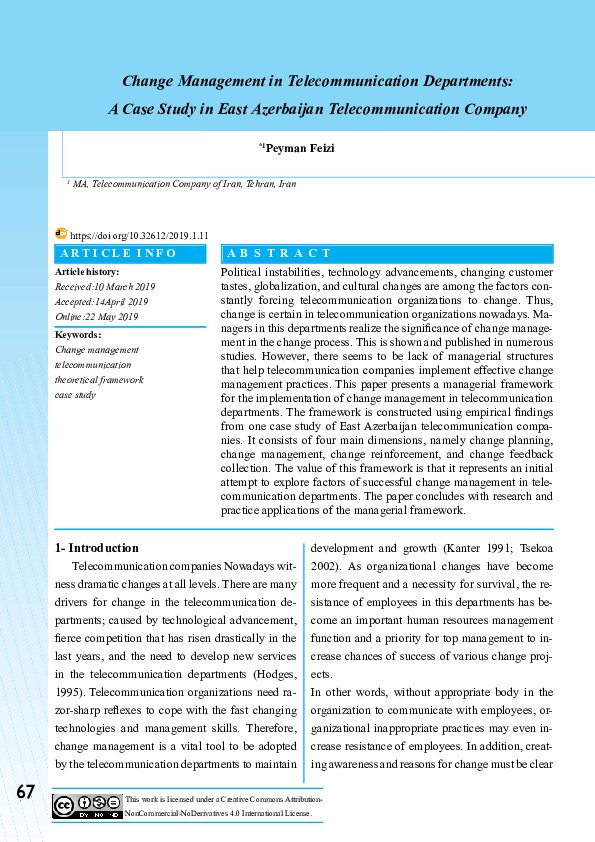 (PDF) Change Management in Telecommunication Departments: A Case Study ...
