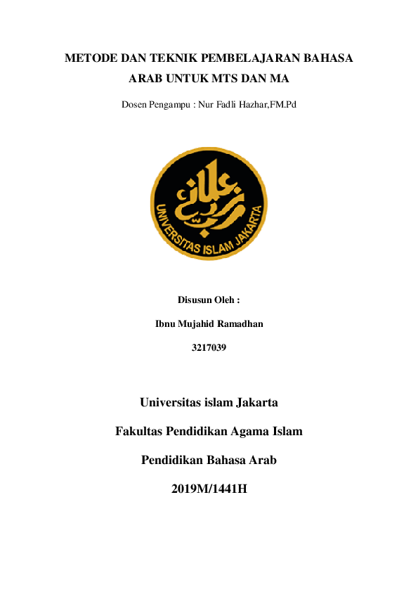 (DOC) METODE DAN TEKNIK PEMBELAJARAN BAHASA ARAB UNTUK MTS DAN MA ...