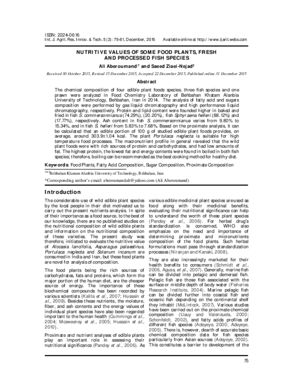 (PDF) Nutritive values of some food plants, fresh and processed fish