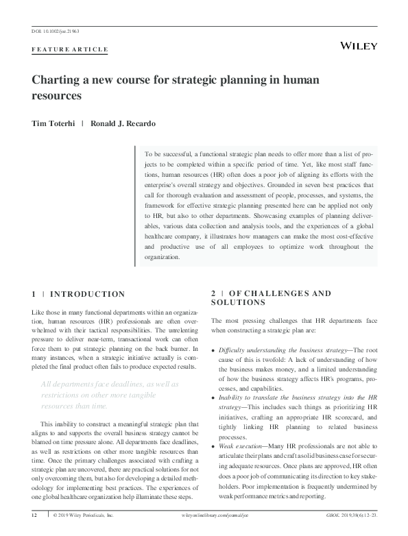 (PDF) Charting a new course for strategic planning in human resources