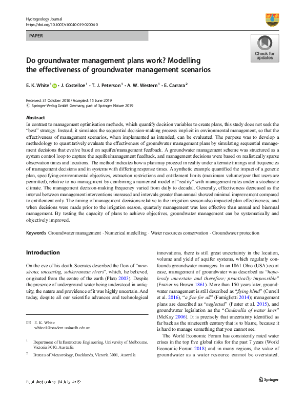(PDF) Do groundwater management plans work? Modelling the effectiveness