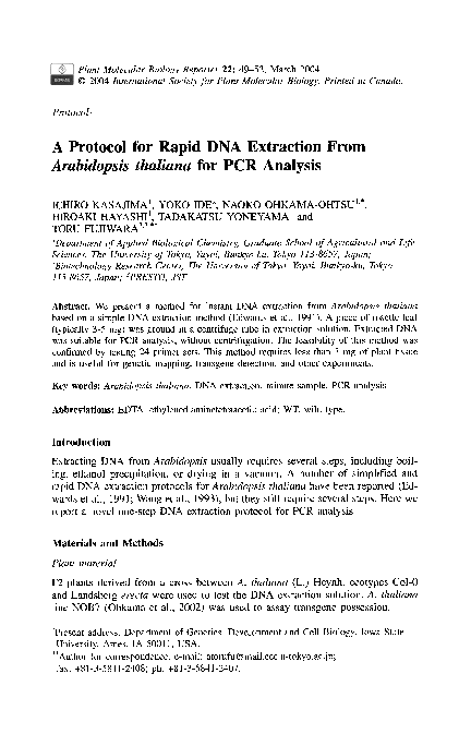 (PDF) A protocol for rapid DNA extraction fromArabidopsis thaliana for ...
