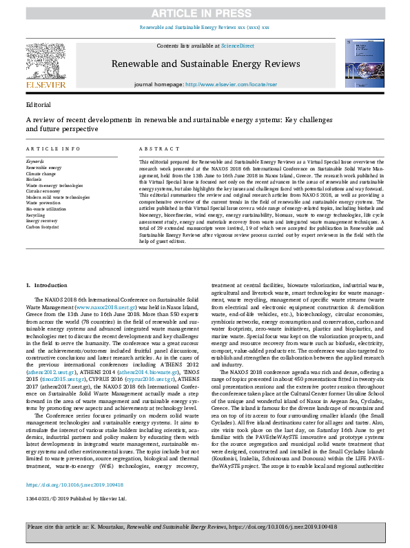 (PDF) A review of recent developments in renewable and sustainable ...