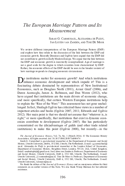 (PDF) The European Marriage Pattern and Its Measurement